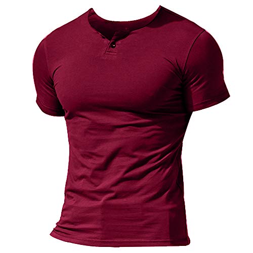 Hombres Casual Manga Corta Camiseta Soltero Botón Abertura Llano v Cuello Camisas Algodón Hombres Casual Manga Corta Camiseta Soltero Botón Abertura Llano v Cuello Camisas Algodón