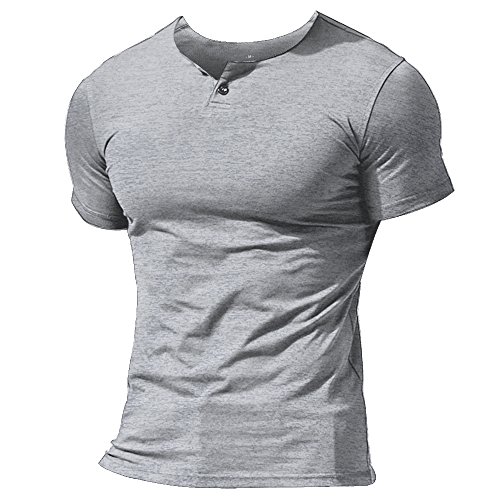 Hombres Casual Manga Corta Camiseta Soltero Botón Abertura Llano v Cuello Camisas Algodón