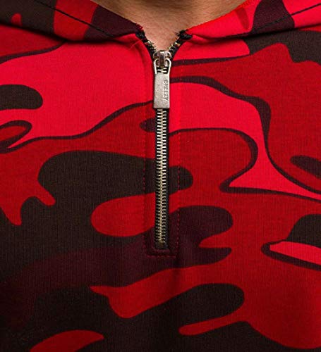 Hombres Entrenamiento Fitness Sudadera con Capucha sin Mangas Camuflaje Imprimir Camiseta sin Mangas Ropa Deportiva Gimnasio Hoodies (XL, Rojo)