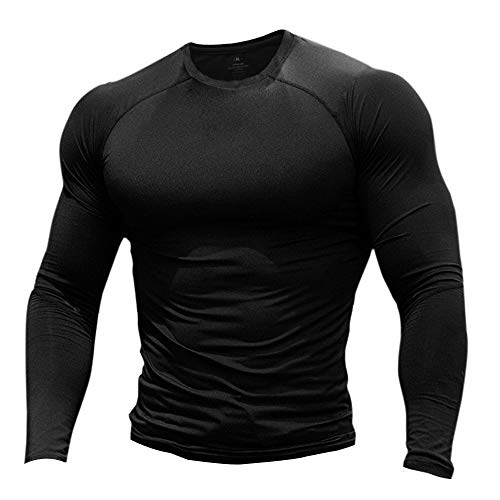 Hombres Fitness y Ejercicio Compresión Capa Base Manga Corta Camiseta Culturismo Tops de Manga Larga