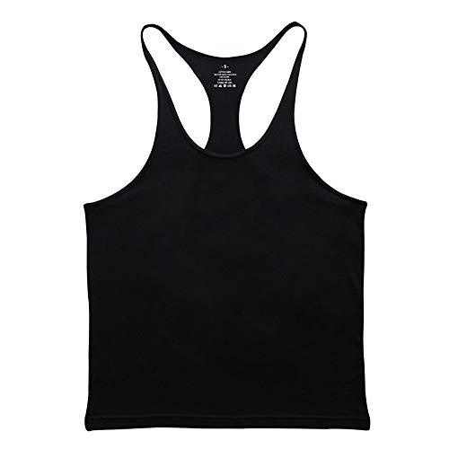 Hombres Gym Stringer Singlet Stretchy Bodybuilding Workout Tank Top Algodón Pure negro M