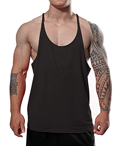 Hombres Gym Stringer Singlet Stretchy Bodybuilding Workout Tank Top Algodón Pure negro M