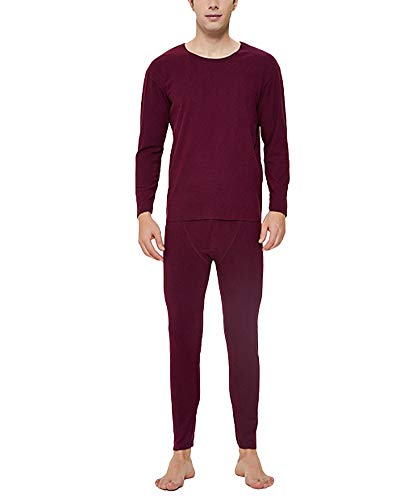 Hombres Invierno cálido Esquí Traje de Ropa Interior Térmica Manga Larga Cuello Redondo Camiseta Interior y Pantalón para Correr, Esquiar, Ciclismo, Entrenamiento Wine Rojo 6XL