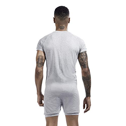 Hombres Mono Corto Ropa Interior Hombre Sexy Verano Pijamas de Dormir Mangas Corta Slim Fit Casual Jogging Fitness Jumpsuit Ropa Deportiva Botón Yvelands(Gris,L)