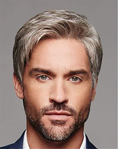 Hombres Pelucas de pelo corto ombre gris degradado color corto recto capas pelo sintético para hombre hombre desgaste diario Cosplay fiesta de Halloween