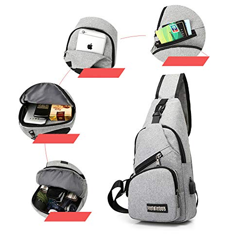 Hombro Bolso Impermeable Mochila de Pecho Mochilas Pequeñas para Hombres Bandolera Mujeres Bandoleras Cruzada Sling Bolsa CrossBody Bag Bolsos USB Ciclismo Senderismo Viaje Deporte al Aire Libre