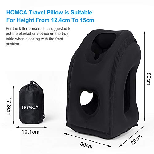 HOMCA Multi-Funcional Inflable Almohadilla de Viaje cómodo cojín con máscara de Ojo para Aviones, Coches, autobuses, Trenes (Negro)