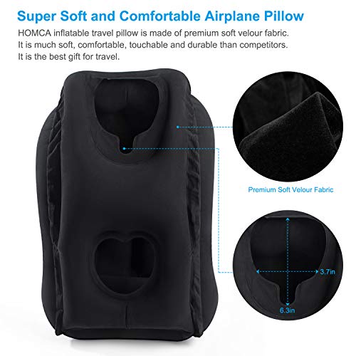 HOMCA Multi-Funcional Inflable Almohadilla de Viaje cómodo cojín con máscara de Ojo para Aviones, Coches, autobuses, Trenes (Negro) HOMCA Multi-Funcional Inflable Almohadilla de Viaje cómodo cojín con máscara de Ojo para Aviones, Coches, autobuses, Trenes (Negro)