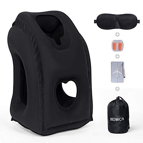HOMCA Multi-Funcional Inflable Almohadilla de Viaje cómodo cojín con máscara de Ojo para Aviones, Coches, autobuses, Trenes (Negro) HOMCA Multi-Funcional Inflable Almohadilla de Viaje cómodo cojín con máscara de Ojo para Aviones, Coches, autobuses, Trenes (Negro)
