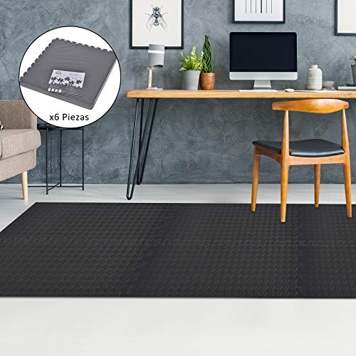 HOMCOM Alfombra Puzzle 6 Piezas Esterilla Protectora de Rompecabeza con Bordes Goma Espuma EVA Área 2,16 m² para Fitness Gimnasio Juego 60x60x1,2cm