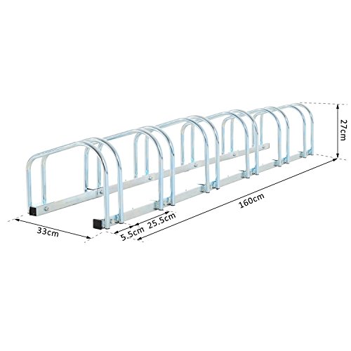 HOMCOM Aparcamiento 5 Bicicletas Soporte Aparcar Bici Suelo y Pared Garaje Almacenamiento Acero (5 Bicicletas)