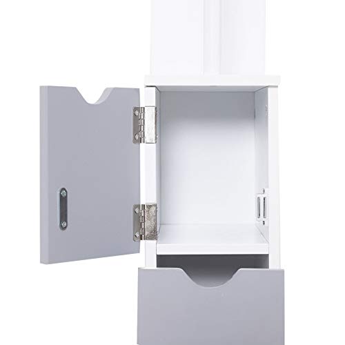 HOMCOM Armario Alto de Baño Multiusos Estrecho con 2 Estantes 1 Puerta y 2 Cajones de Almacenamiento 15x33x136cm Color Blanco HOMCOM Armario Alto de Baño Multiusos Estrecho con 2 Estantes 1 Puerta y 2 Cajones de Almacenamiento 15x33x136cm Color Blanco