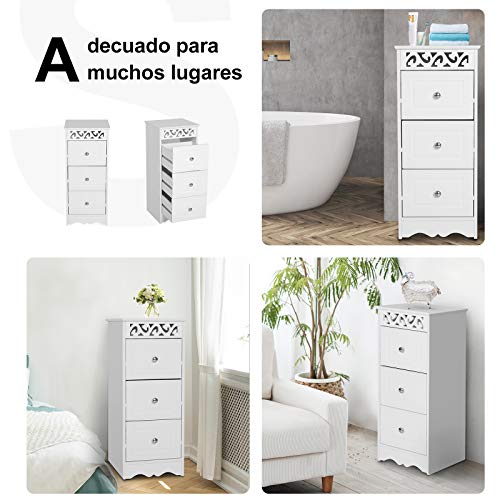 HOMCOM Armario de Almacenamiento Cajonera Multifuncional Gabinete Mueble Organizador de Almacenaje para Cocina Comedor Salón Dormitorio Baño 3 Cajones 29.8x29.8x68.5cm