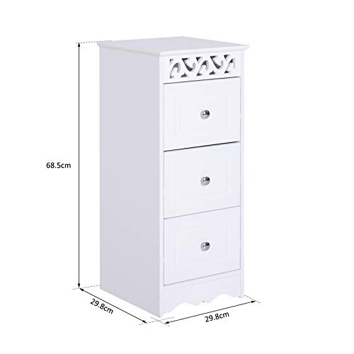 HOMCOM Armario de Almacenamiento Cajonera Multifuncional Gabinete Mueble Organizador de Almacenaje para Cocina Comedor Salón Dormitorio Baño 3 Cajones 29.8x29.8x68.5cm