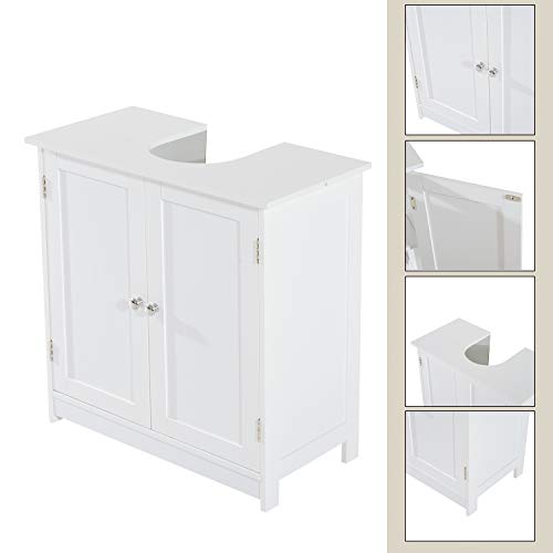 HOMCOM Armario para Debajo del Lavabo o Fregadero Tipo Gabinete de Almacenaje de Madera Blanca 60x30x60cm