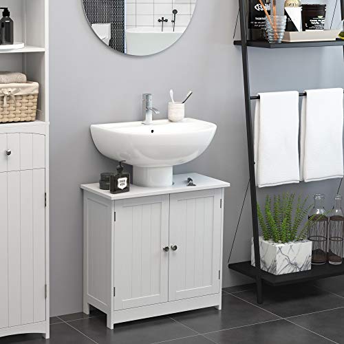 HOMCOM Armario para Debajo del Lavabo o Fregadero Tipo Gabinete de Almacenaje de Madera Blanca 60x30x60cm HOMCOM Armario para Debajo del Lavabo o Fregadero Tipo Gabinete de Almacenaje de Madera Blanca 60x30x60cm