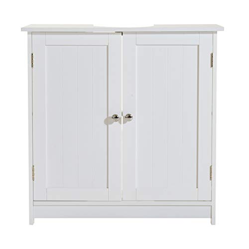 HOMCOM Armario para Debajo del Lavabo o Fregadero Tipo Gabinete de Almacenaje de Madera Blanca 60x30x60cm