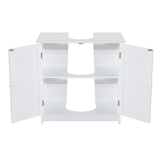 HOMCOM Armario para Debajo del Lavabo o Fregadero Tipo Gabinete de Almacenaje de Madera Blanca 60x30x60cm