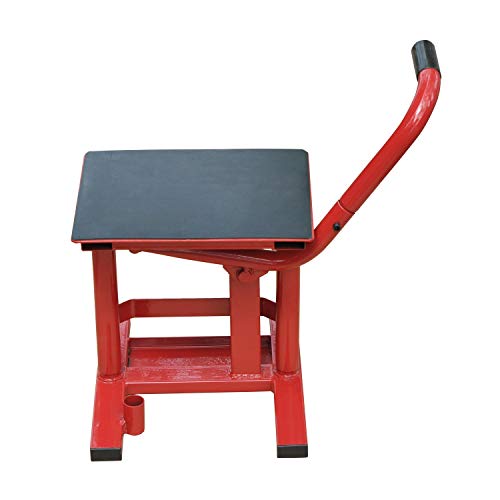 HOMCOM Caballete Tipo Soporte Elevador de Motocross de Acero Plataforma Tipo Peana Universal para Reparación y Estacionamiento Accesorio de Motos Altura Ajustable 28x34x30-40cm Carga 150kg Color Rojo