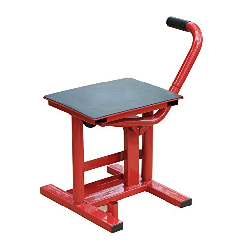 HOMCOM Caballete Tipo Soporte Elevador de Motocross de Acero Plataforma Tipo Peana Universal para Reparación y Estacionamiento Accesorio de Motos Altura Ajustable 28x34x30-40cm Carga 150kg Color Rojo