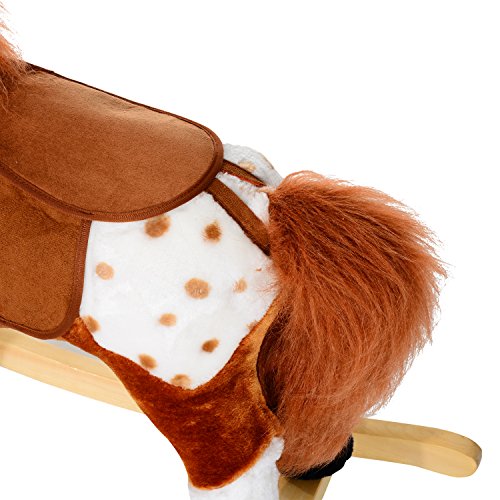 HOMCOM Caballito Balancín Bebé Balancín Peluche Caballo Madera para Niños +3 Años con Sonidos 74x28x65cm