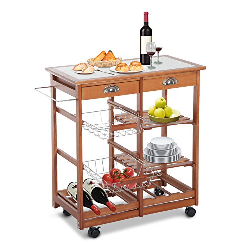 HOMCOM Carrito para Cocina Multifuncional Carrito Auxiliar de Madera con Gran Espacio de Almacenaje Cajones Cestas Estantes 4 Ruedas Freno HOMCOM Carrito para Cocina Multifuncional Carrito Auxiliar de Madera con Gran Espacio de Almacenaje Cajones Cestas Estantes 4 Ruedas Freno