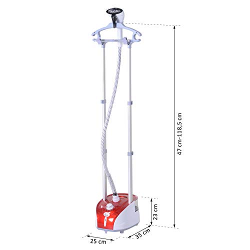 HOMCOM Cepillo de Vapor para Ropa 1800W Temperatura Ajustable a 11 Niveles Centro de Planchado Vertical de Doble Barra con Depósito de 2L en 38s de Calentamiento