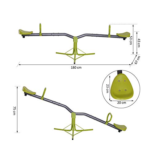 HOMCOM Columpio Balancín para Niños Balancín Infantil para Exteriores Giratorio de 360 Grados Carga 35kg (Cada Asiento) Adecuado Niños 3-10 Años