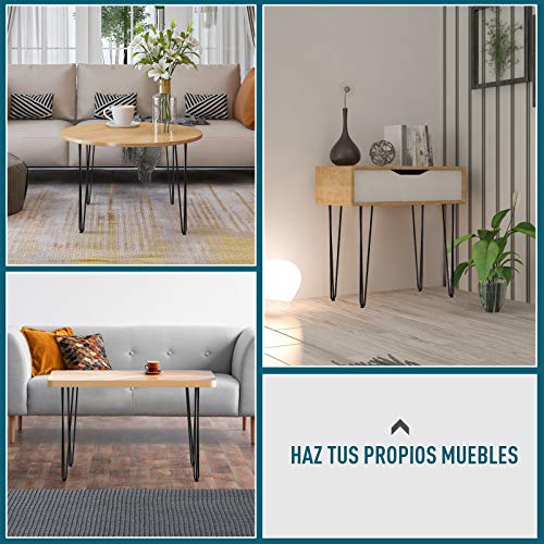 HOMCOM Conjunto de 4 Patas para Mesa de Estilo Industrial y Diseño Horquilla con Protectores Anti-arañazos de Goma 12x12x71cm Tornillos de Montaje Incluidos Negro