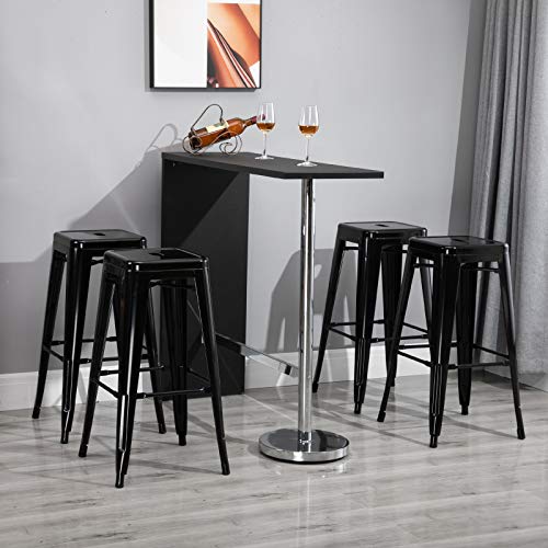 HOMCOM Conjunto de 4 Taburetes de Bar Estilo Industrial Apilables y con Reposapiés Aptos para Interiores y Exteriores 43x43x76 cm Carga hasta 120kg Color Negro