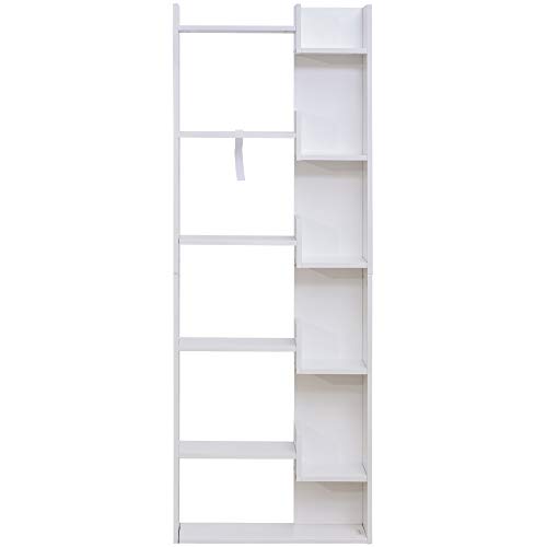 HOMCOM Estantería de 6 Niveles Librería Vertical de Forma Irregular Diseño Moderno Sistema Antivuelco 60x21x162,5 cm Blanco HOMCOM Estantería de 6 Niveles Librería Vertical de Forma Irregular Diseño Moderno Sistema Antivuelco 60x21x162,5 cm Blanco