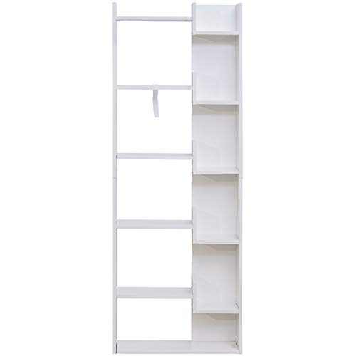 HOMCOM Estantería de 6 Niveles Librería Vertical de Forma Irregular Diseño Moderno Sistema Antivuelco 60x21x162,5 cm Blanco