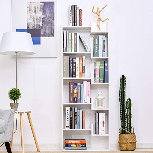 HOMCOM Estantería de 6 Niveles Librería Vertical de Forma Irregular Diseño Moderno Sistema Antivuelco 60x21x162,5 cm Blanco HOMCOM Estantería de 6 Niveles Librería Vertical de Forma Irregular Diseño Moderno Sistema Antivuelco 60x21x162,5 cm Blanco