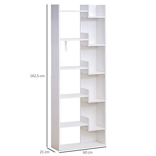 HOMCOM Estantería de 6 Niveles Librería Vertical de Forma Irregular Diseño Moderno Sistema Antivuelco 60x21x162,5 cm Blanco HOMCOM Estantería de 6 Niveles Librería Vertical de Forma Irregular Diseño Moderno Sistema Antivuelco 60x21x162,5 cm Blanco