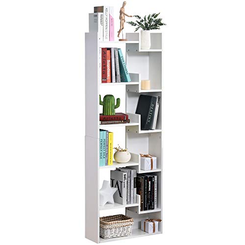 HOMCOM Estantería de 6 Niveles Librería Vertical de Forma Irregular Diseño Moderno Sistema Antivuelco 60x21x162,5 cm Blanco HOMCOM Estantería de 6 Niveles Librería Vertical de Forma Irregular Diseño Moderno Sistema Antivuelco 60x21x162,5 cm Blanco