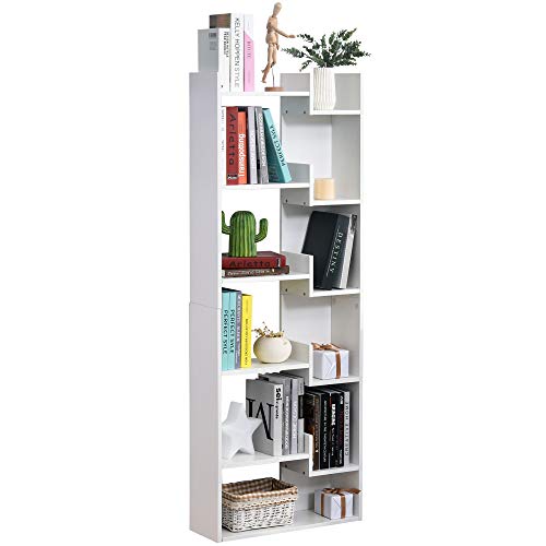 HOMCOM Estantería de 6 Niveles Librería Vertical de Forma Irregular Diseño Moderno Sistema Antivuelco 60x21x162,5 cm Blanco