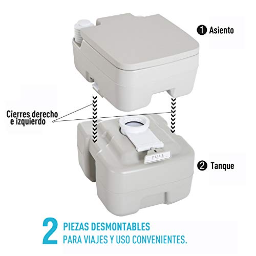 HOMCOM Inodoro Portátil Químico Baño WC 20L con Tapa para Camping Viaje Ancianos Caravana Barco con Cisterna Carga 200kg 41.5x36.5x42cm HDPE