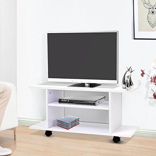 HOMCOM Mesa Armario móvil Mueble de TV Tele de Madera con Ruedas Color Blanco Nuevo