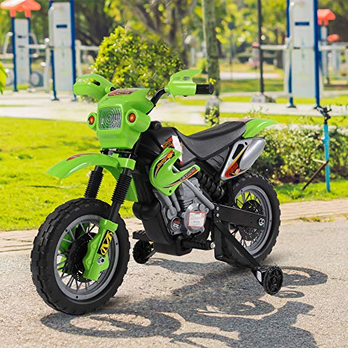 HOMCOM Moto Electrica Infantil Bateria 6V Recargable NiƱos 3 AƱos Cargador y Ruedas Apoyo Color Verde HOMCOM Moto Electrica Infantil Bateria 6V Recargable NiƱos 3 AƱos Cargador y Ruedas Apoyo Color Verde