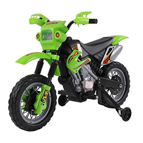 HOMCOM Moto Electrica Infantil Bateria 6V Recargable NiƱos 3 AƱos Cargador y Ruedas Apoyo Color Verde HOMCOM Moto Electrica Infantil Bateria 6V Recargable NiƱos 3 AƱos Cargador y Ruedas Apoyo Color Verde