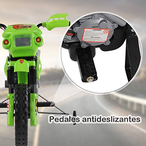 HOMCOM Moto Electrica Infantil Bateria 6V Recargable NiƱos 3 AƱos Cargador y Ruedas Apoyo Color Verde HOMCOM Moto Electrica Infantil Bateria 6V Recargable NiƱos 3 AƱos Cargador y Ruedas Apoyo Color Verde