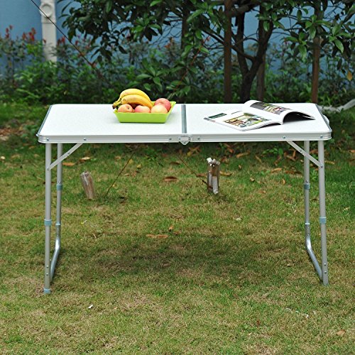 HOMCOM Outsunny Mesa Madera de Camping Plegable Convertible en Maleta Altura Regulable para Picnic 120x60x54-70 cm con Marco de Aluminio