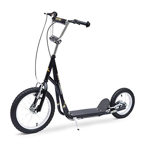 HOMCOM Patinete 125x58x92-100 cm 2 Ruedas 16/12 Pulgadas con 2 Frenos Scooter + Caballete Negro