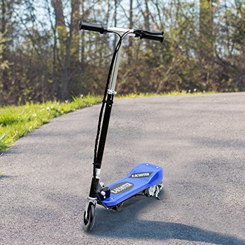 HOMCOM Patinete Plegable Niño Eléctrico Tipo Scooter con Manillar Azul Patinete Eléctrico Plegable Tipo Scooter con Manillar Ajustable Freno y Pie de Apoyo 120W Carga 50kg 81.5x37x96cm (Azul)