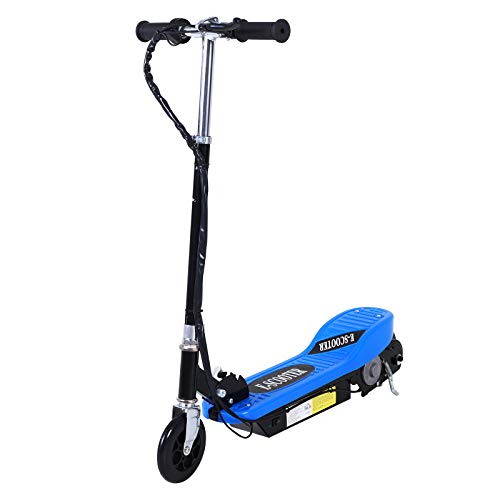 HOMCOM Patinete Plegable Niño Eléctrico Tipo Scooter con Manillar Azul Patinete Eléctrico Plegable Tipo Scooter con Manillar Ajustable Freno y Pie de Apoyo 120W Carga 50kg 81.5x37x96cm (Azul)