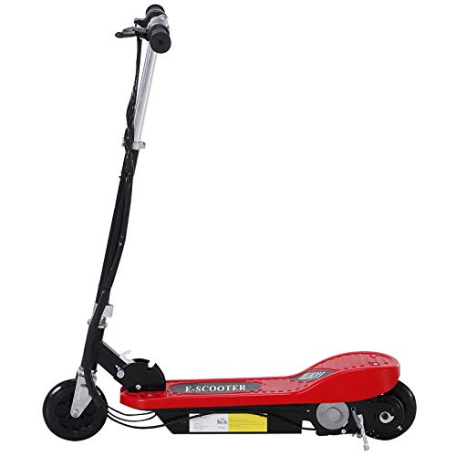 HOMCOM Patinete Plegable Niño Eléctrico Tipo Scooter con Manillar Azul Patinete Eléctrico Plegable Tipo Scooter con Manillar Ajustable Freno y Pie de Apoyo 120W Carga 50kg 78x37x99cm (Rojo)