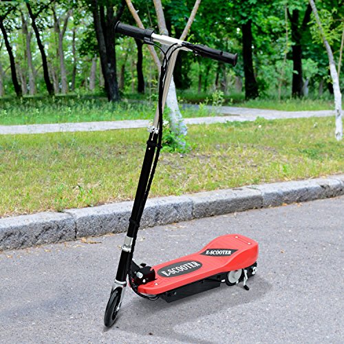 HOMCOM Patinete Plegable Niño Eléctrico Tipo Scooter con Manillar Azul Patinete Eléctrico Plegable Tipo Scooter con Manillar Ajustable Freno y Pie de Apoyo 120W Carga 50kg 78x37x99cm (Rojo)