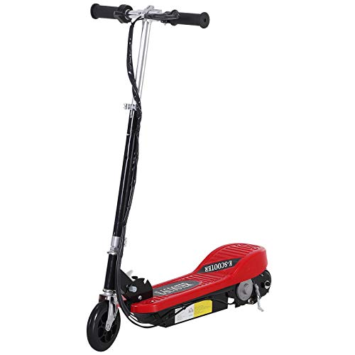 HOMCOM Patinete Plegable Niño Eléctrico Tipo Scooter con Manillar Azul Patinete Eléctrico Plegable Tipo Scooter con Manillar Ajustable Freno y Pie de Apoyo 120W Carga 50kg 78x37x99cm (Rojo)