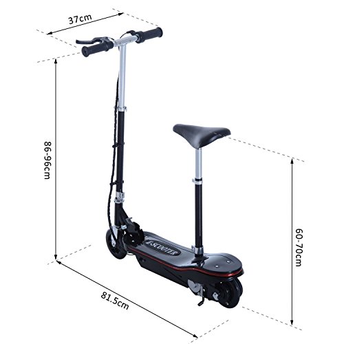 HOMCOM Patinete Plegable Scooter Eléctrico con Luz LED Monopatín Patinete Plegable Manillar Asiento Ajustable 120W Carga 50kg Acero (Negro)