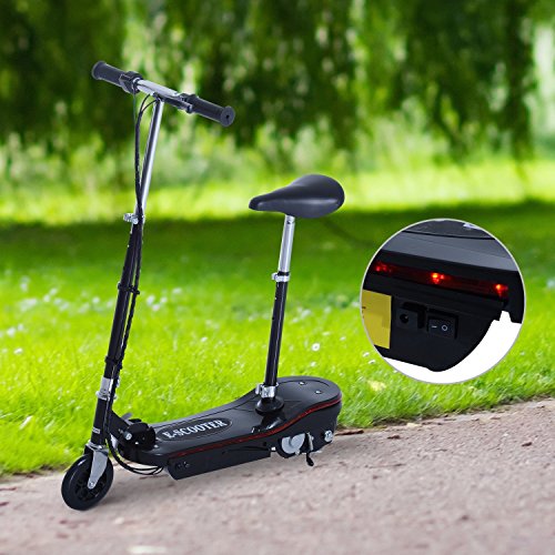 HOMCOM Patinete Plegable Scooter Eléctrico con Luz LED Monopatín Patinete Plegable Manillar Asiento Ajustable 120W Carga 50kg Acero (Negro)